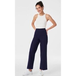 Spanx NWT Petite Twill Crop Wide Leg Pant Lapis Blue Sz XL